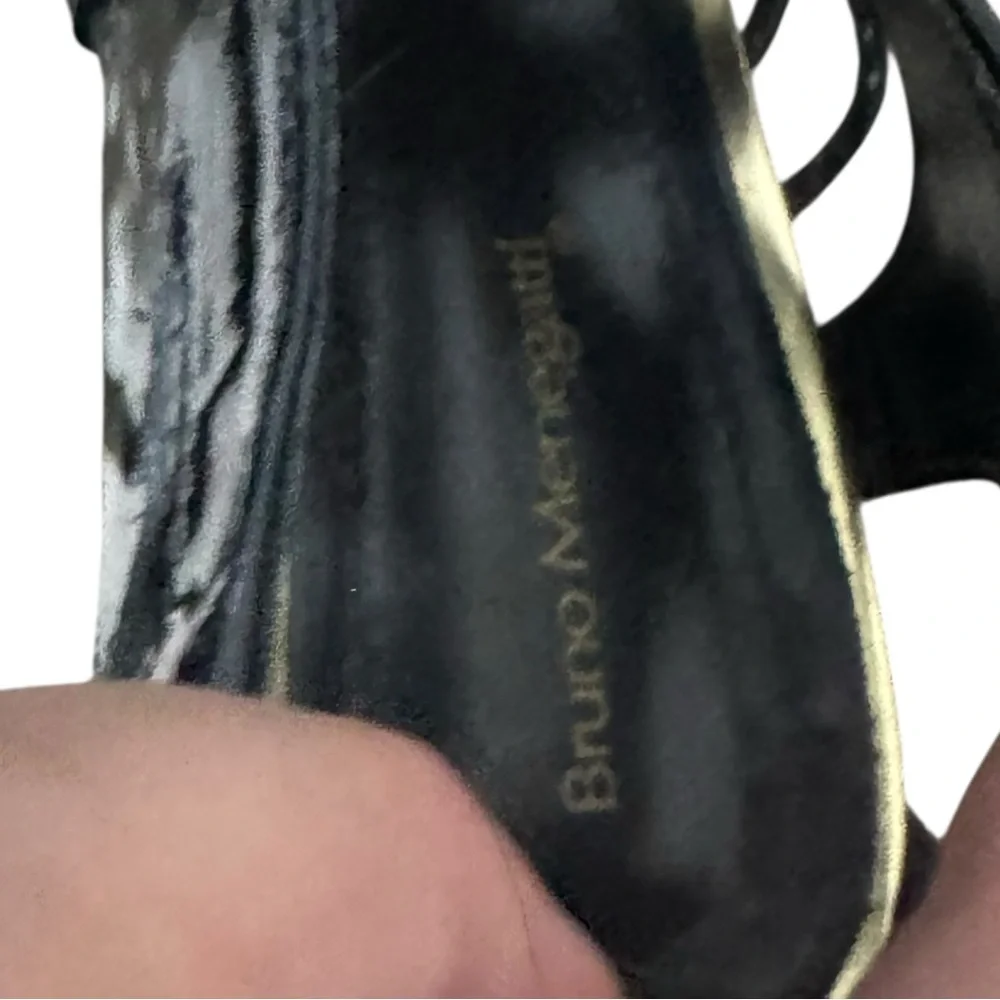 Bruno Menegatti Black Patant Leather cut out stiletto‎ 4.5in high heel sandals 9